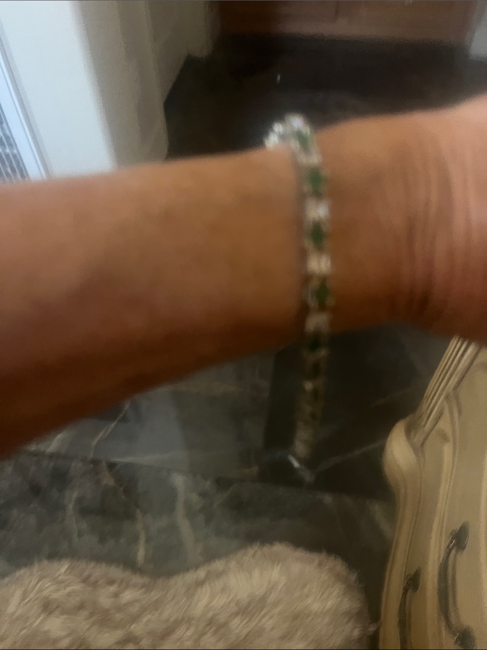 Silver and Green (fake) emerald stones Tennis Bracelet - Women's Jewelry